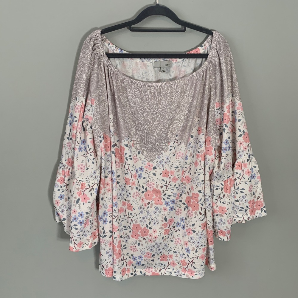 NEW Luukse Floral Paisley Off Shoulder Bell‎ Sleeve Top 4X